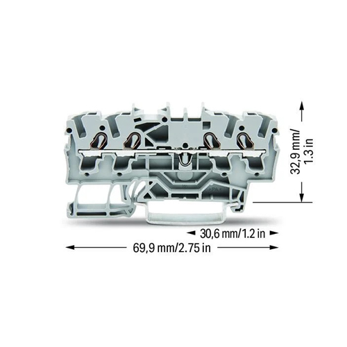 ترمینال ریلی فنری سایز 2/5 دو به دو EXe طوسی | آسان صنعت نمایندگی WAGO و SCAME - راه اندازی تابلو برق 2 ترمینال ریلی فنری سایز 2/5 دو به دو EXe طوسی